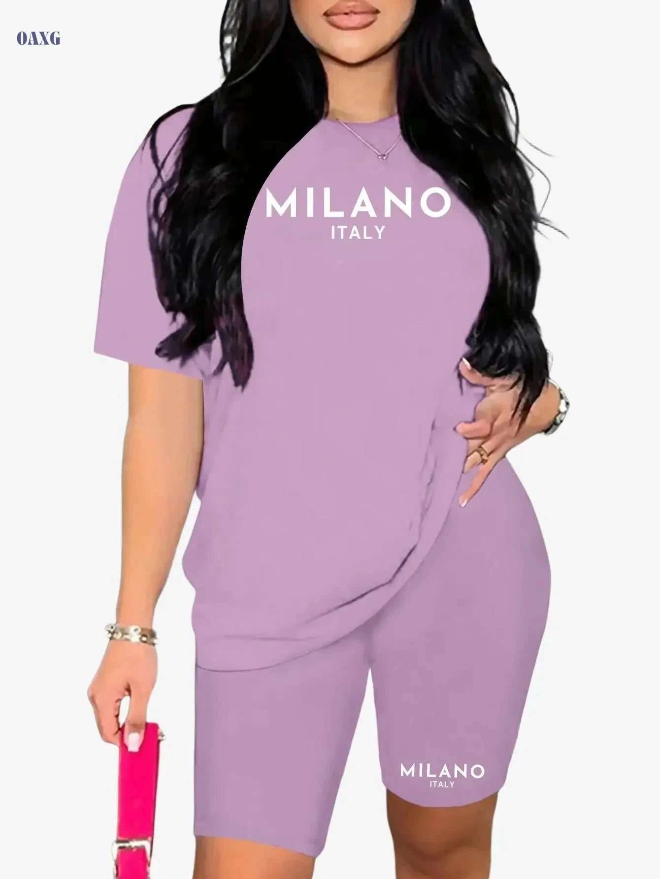 Women's Trendy T-Shirt & Shorts Set - Cartoon Print, Comfy Polyester   OAXG 