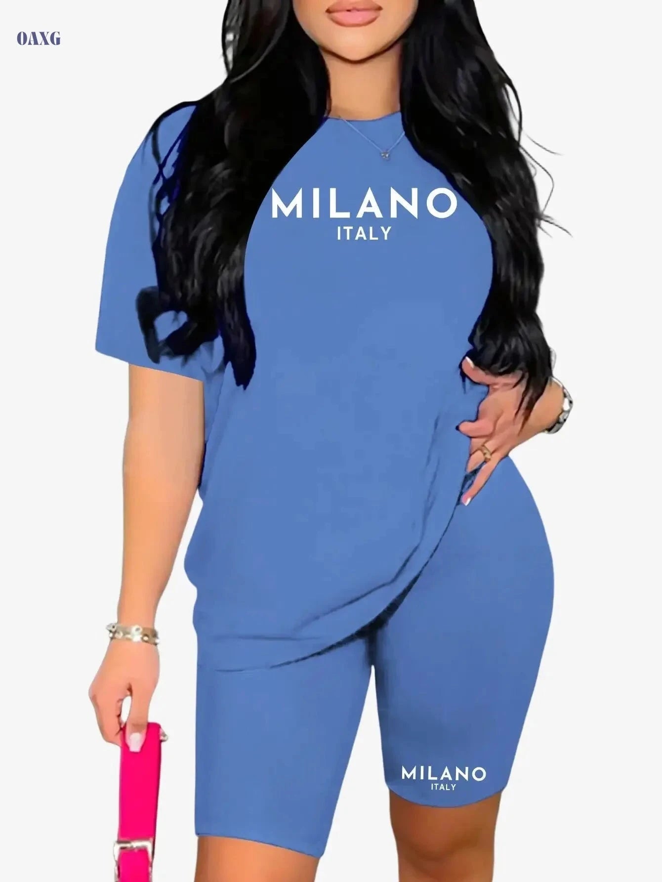 Women's Trendy T-Shirt & Shorts Set - Cartoon Print, Comfy Polyester   OAXG 