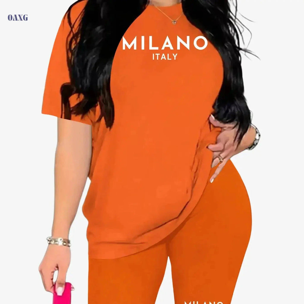 Women's Trendy T-Shirt & Shorts Set - Cartoon Print, Comfy Polyester   OAXG Orange / S