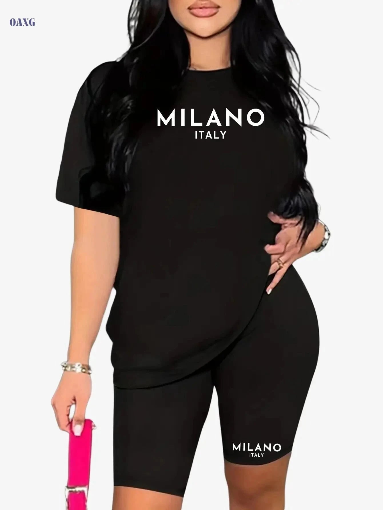 Women's Trendy T-Shirt & Shorts Set - Cartoon Print, Comfy Polyester   OAXG 
