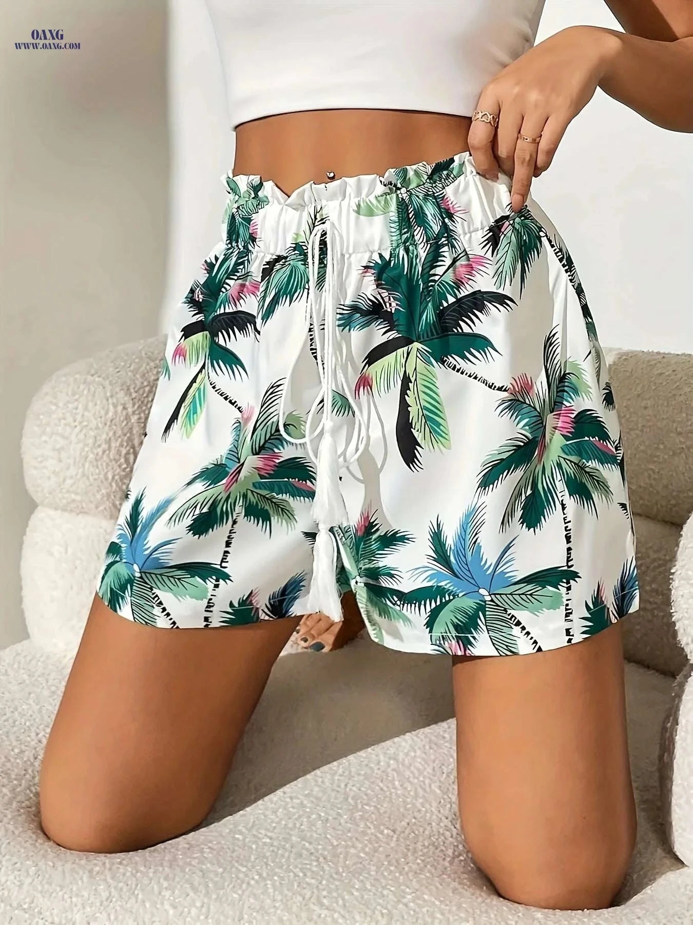 Women's Tropical Beach Shorts - Lightweight, Loose Fit Vacation Style   OAXG 
