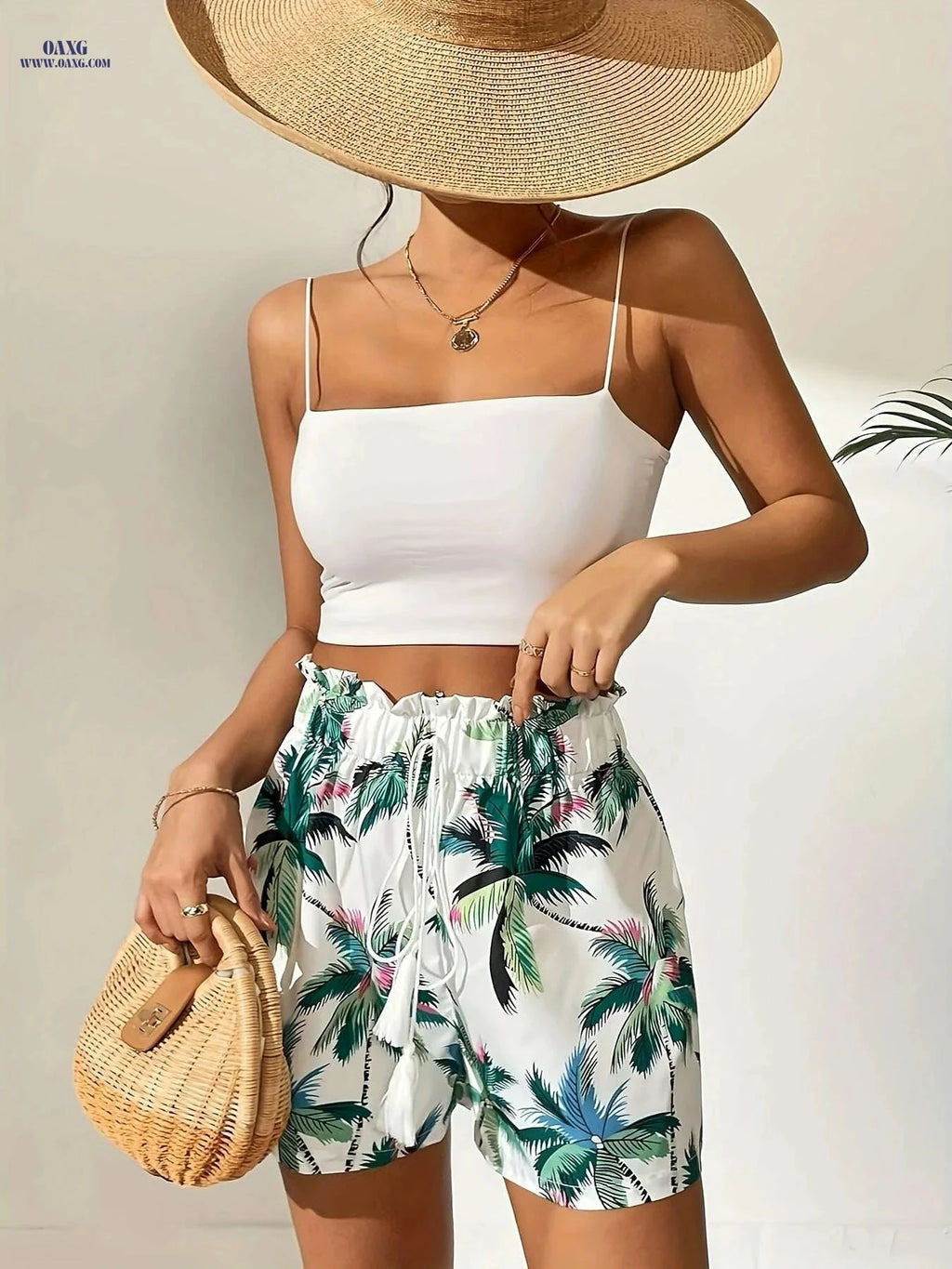 Women's Tropical Beach Shorts - Lightweight, Loose Fit Vacation Style   OAXG 