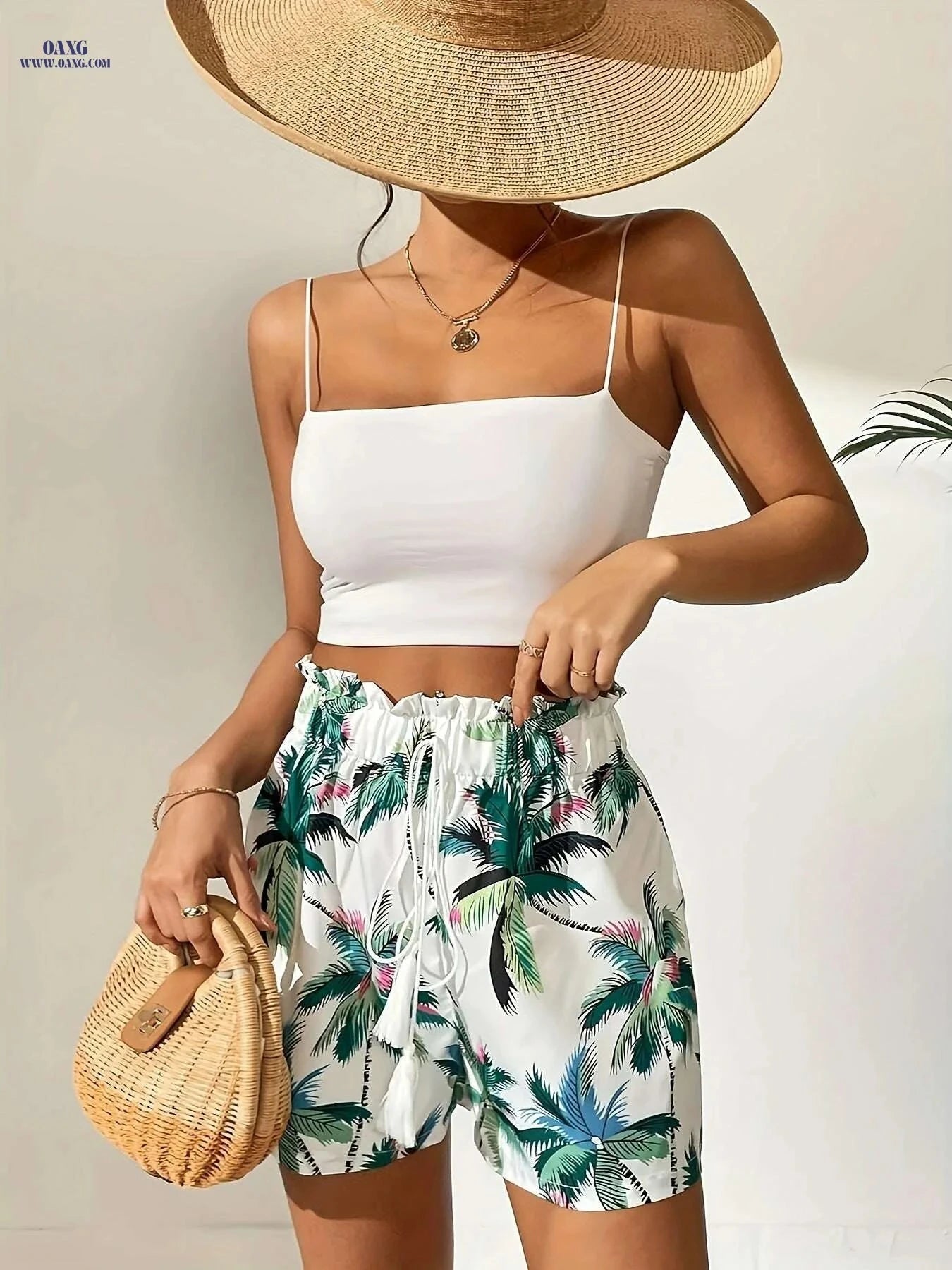 Women's Tropical Beach Shorts - Lightweight, Loose Fit Vacation Style   OAXG 