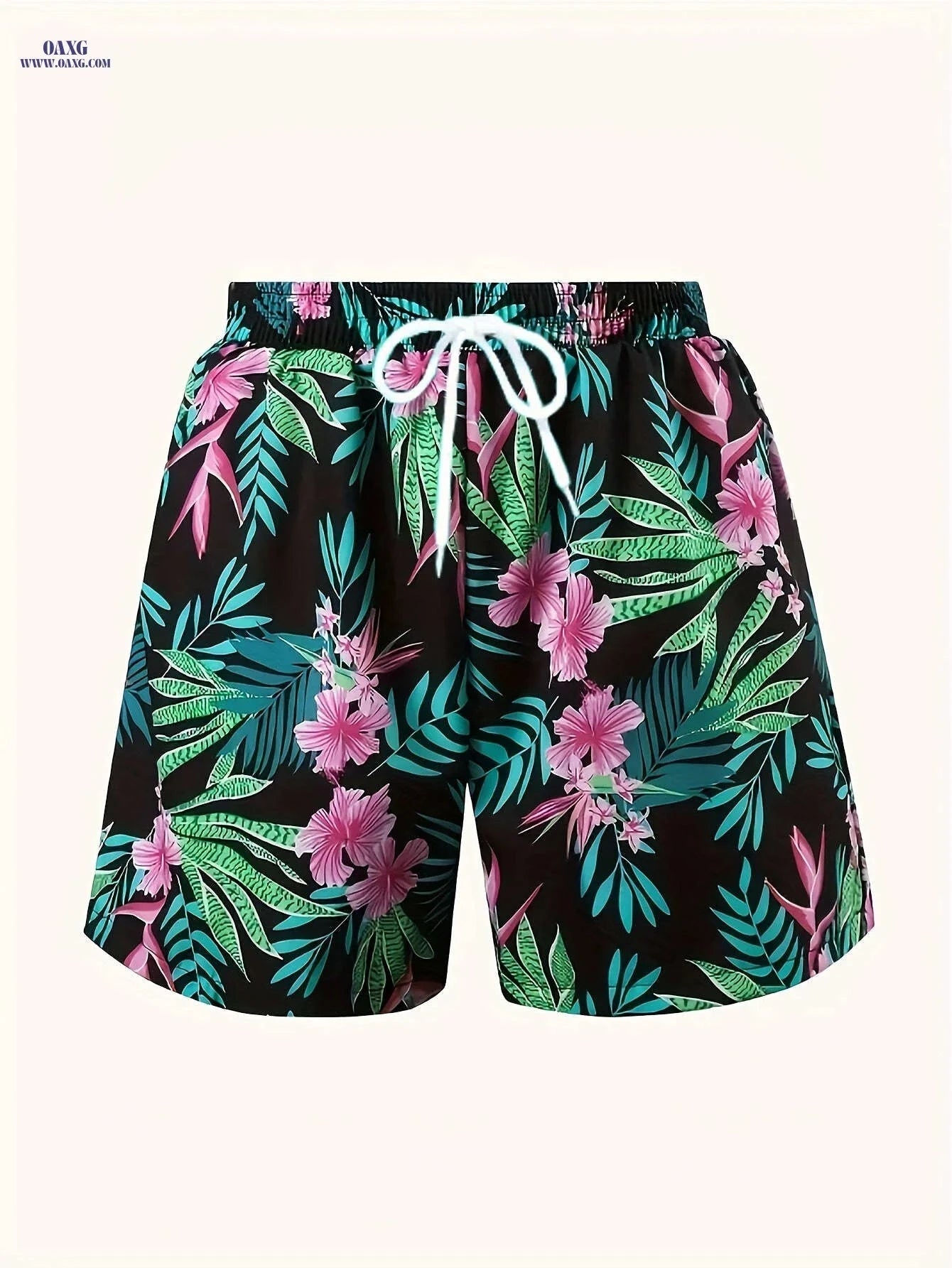 Women's Tropical Floral Beach Shorts - Elastic Waist & Pockets   OAXG 