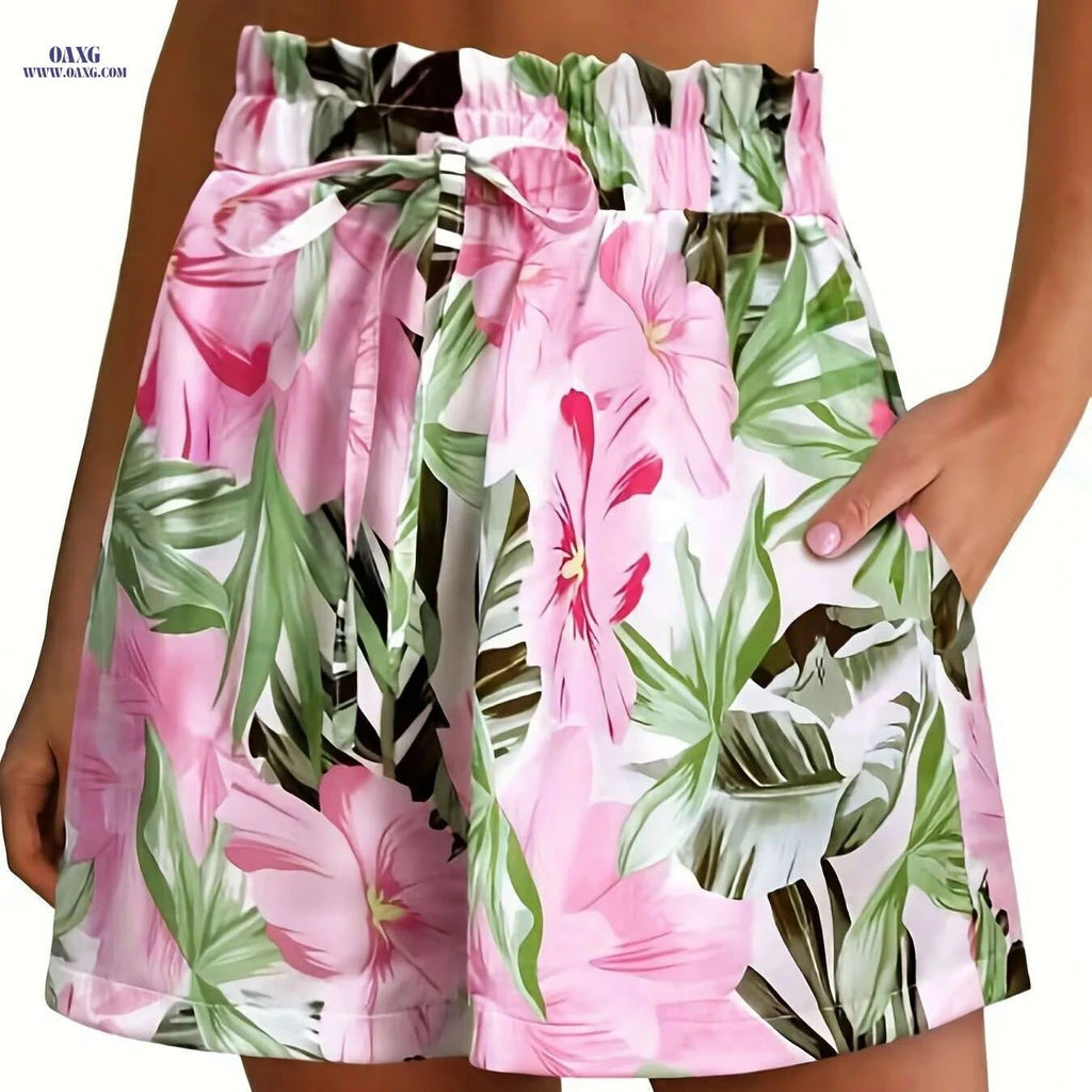 Women's Tropical Floral Print Shorts - Lightweight, Machine Washable   OAXG 