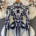 Women’s Tropical Print Bodysuit - Rhinestone Detail, Slim Fit Style   OAXG 