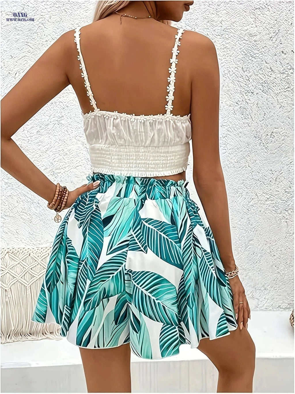 Women's Tropical Print Wide-Leg Shorts - Casual Beach Style   OAXG 