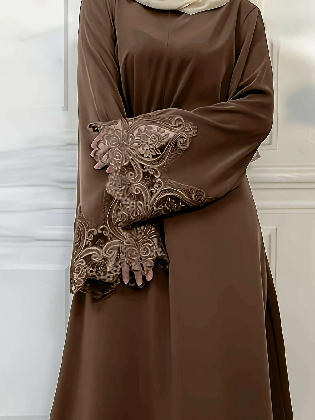 Women's Turkish Abaya Robe - Elegant Lace Trim for All-Season Wear   OAXG 