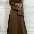 Women's Turkish Abaya Robe - Elegant Lace Trim for All-Season Wear   OAXG Coffee color / S
