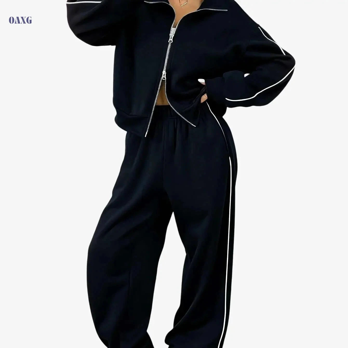 Women's Two-Piece Athletic Suit Set - Long Sleeve Zip-Up Jacket & Pants   OAXG 