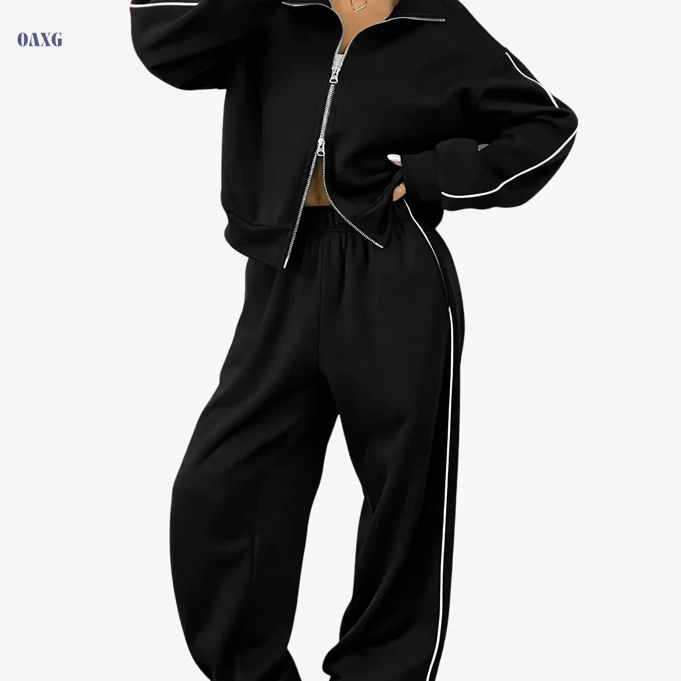 Women's Two-Piece Athletic Suit Set - Long Sleeve Zip-Up Jacket & Pants   OAXG 