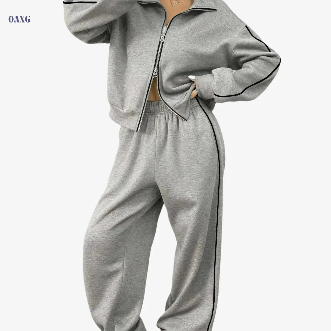 Women's Two-Piece Athletic Suit Set - Long Sleeve Zip-Up Jacket & Pants   OAXG 