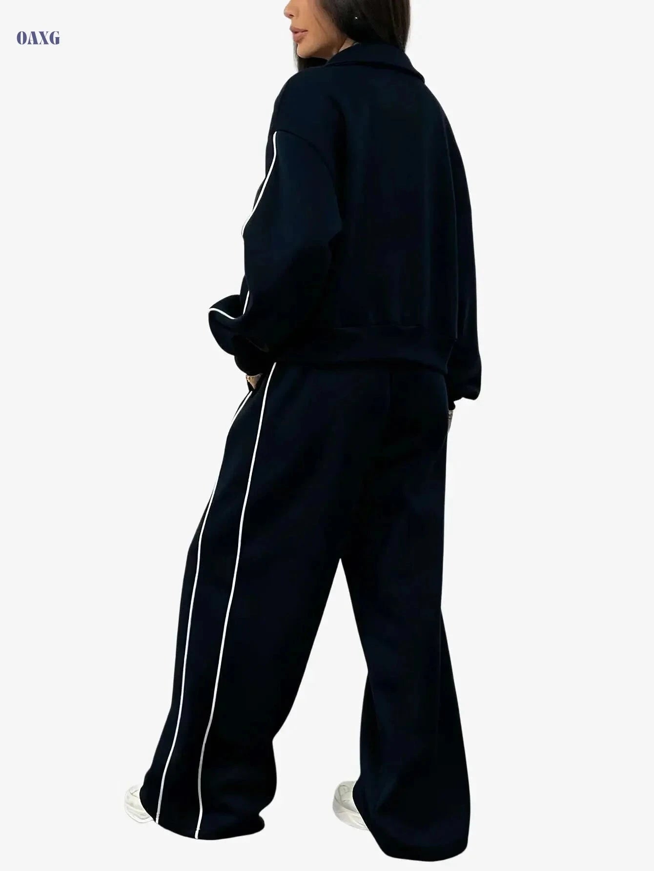 Women's Two-Piece Athletic Suit Set - Long Sleeve Zip-Up Jacket & Pants   OAXG Grey / S