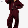 Women's Two-Piece Sportswear Set - Long Sleeve Zip Sweatshirt & Pants   OAXG Maroon 2 / S