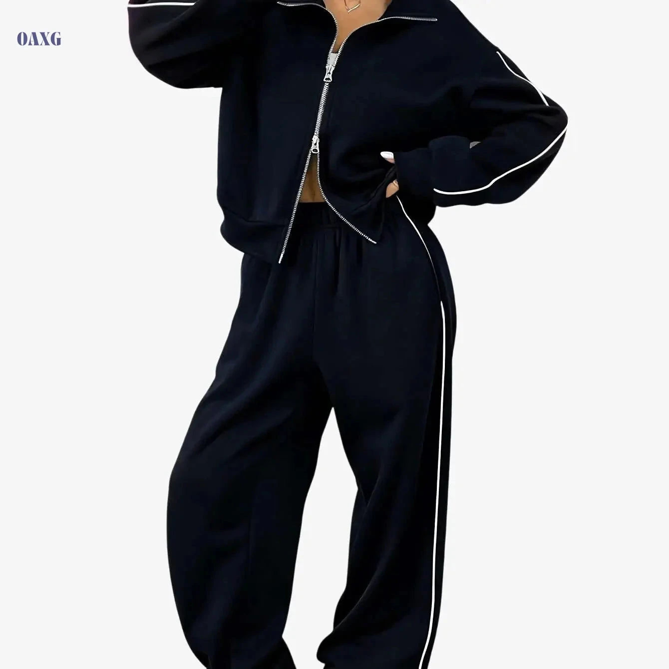 Women's Two-Piece Sportswear Set - Long Sleeve Zip Sweatshirt & Pants   OAXG Maroon 2 / S