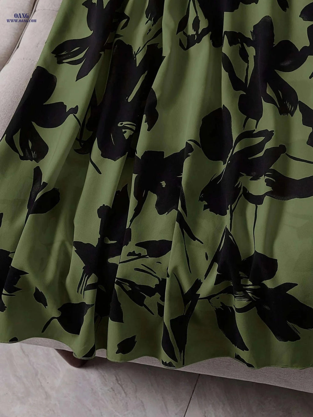 Women's Two-Tone Floral Skirt - Elastic Waist, Spring/Fall Style   OAXG Army Green / S
