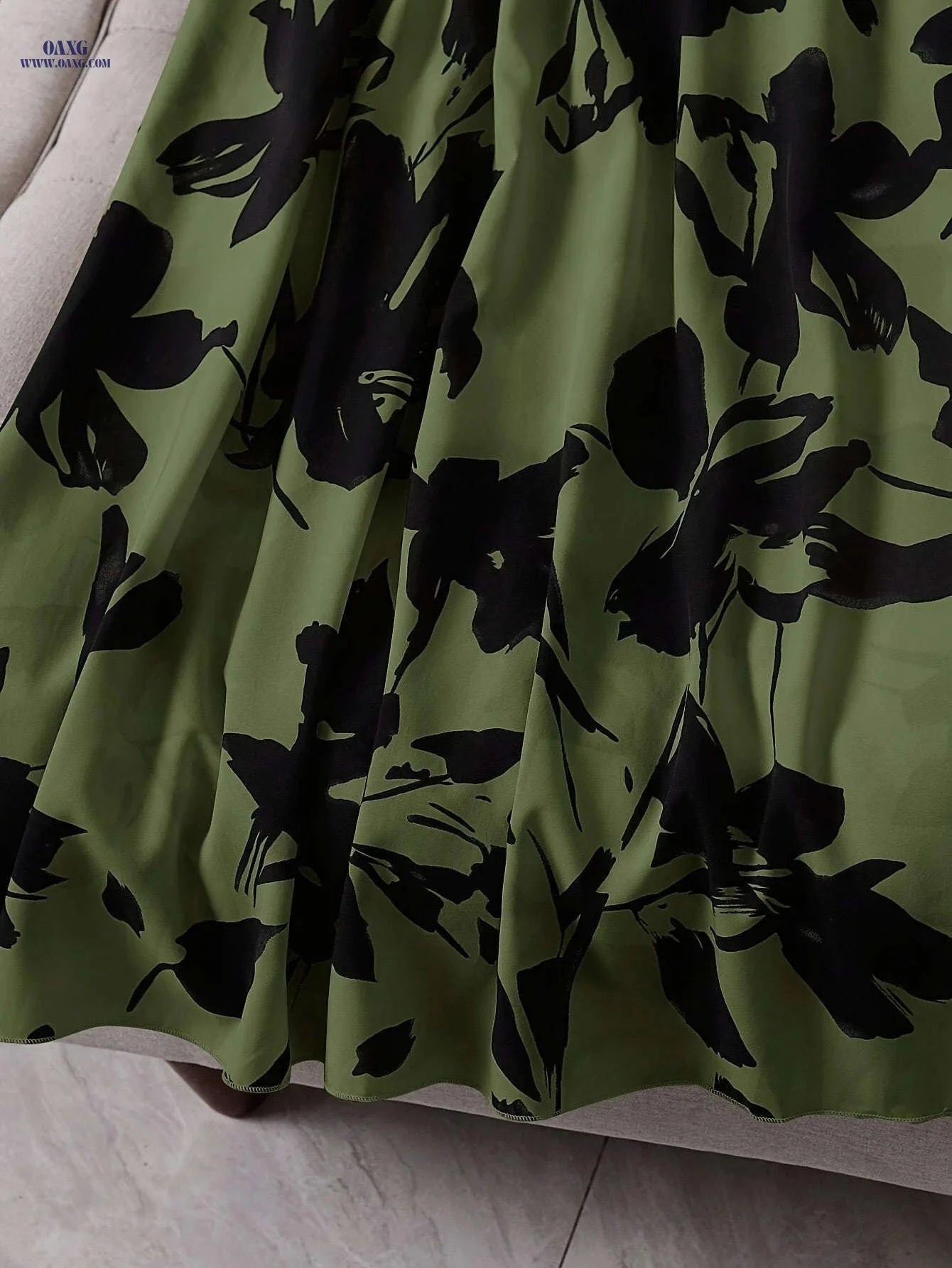 Women's Two-Tone Floral Skirt - Elastic Waist, Spring/Fall Style   OAXG Army Green / S