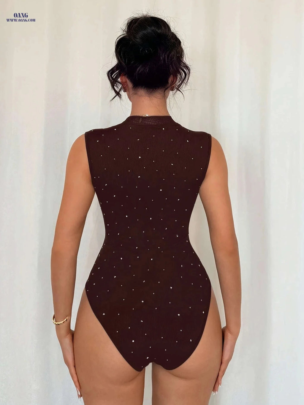 Women's V-Neck Bodysuit - Transparent Mesh Panel, Elegant Layering   OAXG 