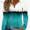 Women's V-Neck Casual Long Sleeve T-Shirt - Forest Print, Geometric Design   OAXG Mineral Green / S