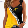 Women's V-Neck Casual Sports Tank Top - 3D Piano Pattern, Medium Stretch   OAXG 