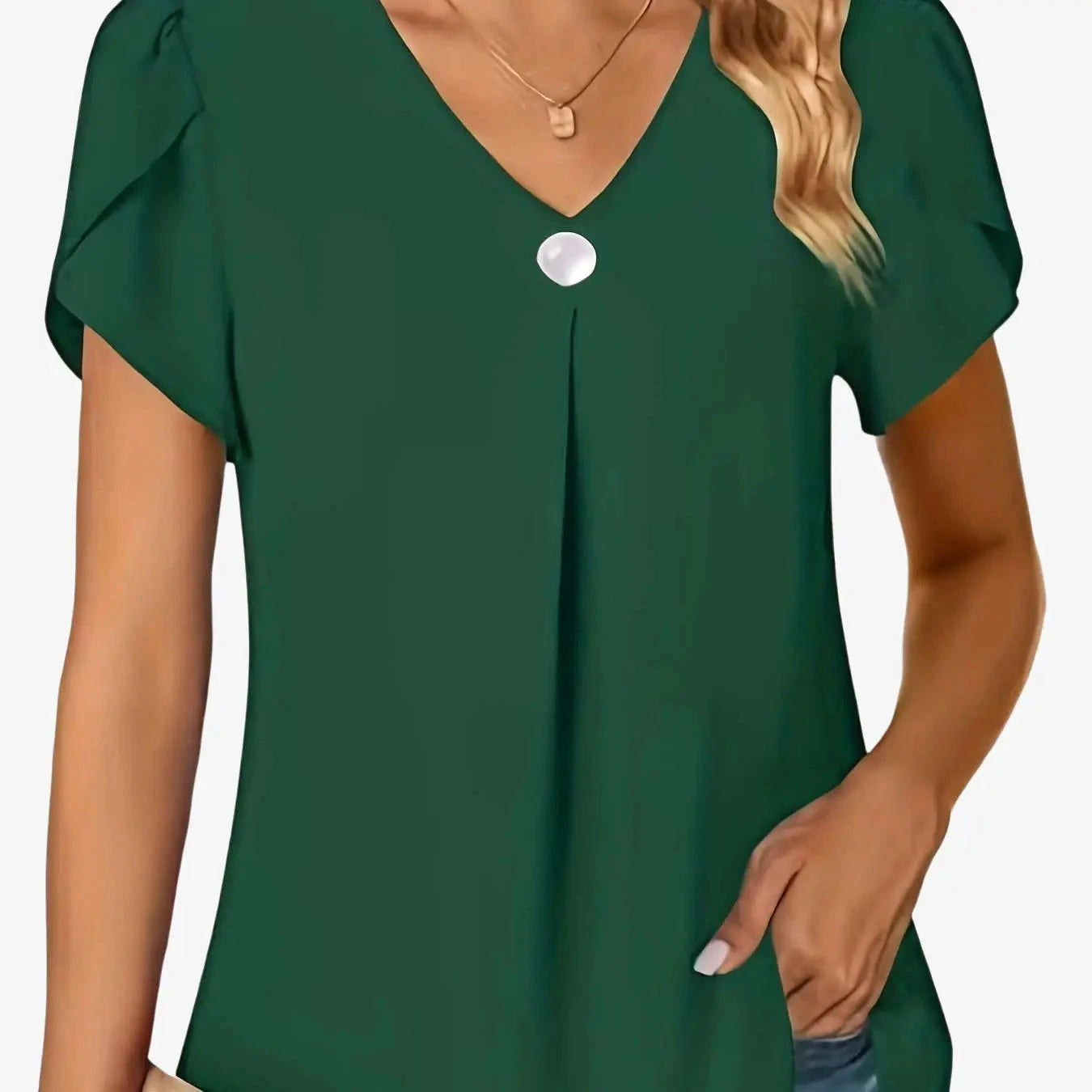 Women's V-Neck Chiffon Blouse - Ruffle Sleeve, Waist-Tie Style   OAXG 