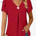 Women's V-Neck Chiffon Blouse - Ruffle Sleeve, Waist-Tie Style   OAXG Red / S