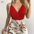 Women's V-Neck Floral Camisole & Shorts Set with Belt - Spring/Summer   OAXG 