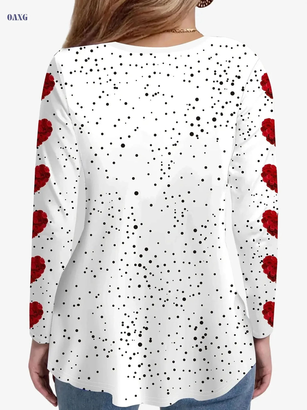 Women's V-Neck Heart Print T-Shirt - Casual & Dressy Wear   OAXG 