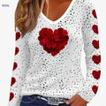Women's V-Neck Heart Print T-Shirt - Casual & Dressy Wear   OAXG 