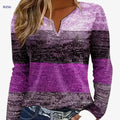 Women's V-Neck Long Sleeve T-Shirt - Purple & Black Color Block Design   OAXG Purple / S