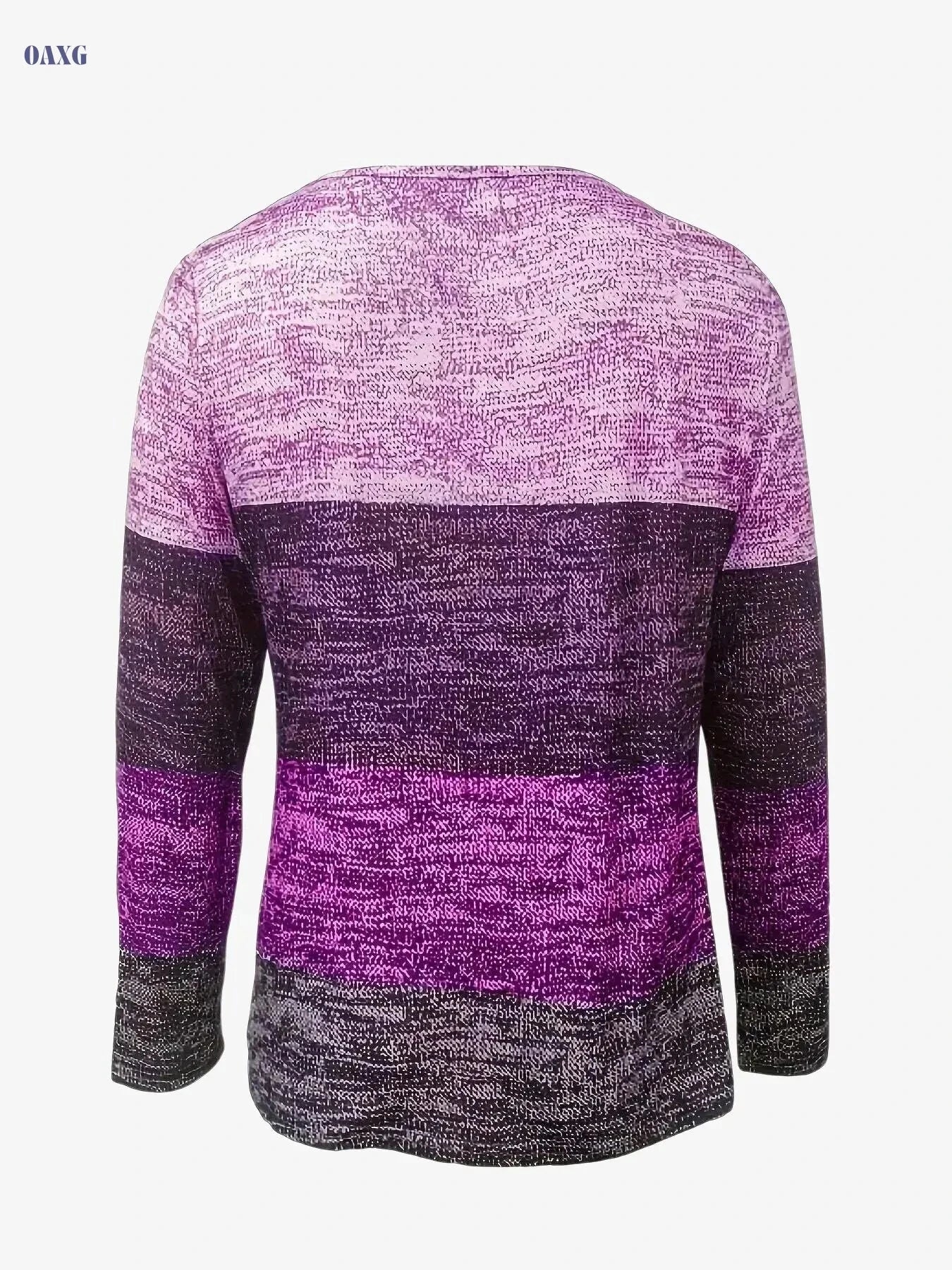 Women's V-Neck Long Sleeve T-Shirt - Purple & Black Color Block Design   OAXG Purple / S