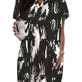 Women's V-Neck Maxi T-Shirt with Short Sleeves - Loose Fit Casual Blouse, Full-Body Print (Pockets), Machine Washable Comfortable Long Top for Casual Attire, Year-Round Outfits   OAXG Multicolor 2 / S