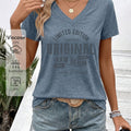 Women'S V-Neck Short-Sleeve T-Shirt Featuring a "LIMITED EDITION ORIGINAL 50.11meter Retro Denim Print. It'S Skin-Friendly, Breathable, And Has a Quality Feel. Perfect for Casual Outings with Denim Shorts Or a Laid-Back Look with a Skirt   OAXG