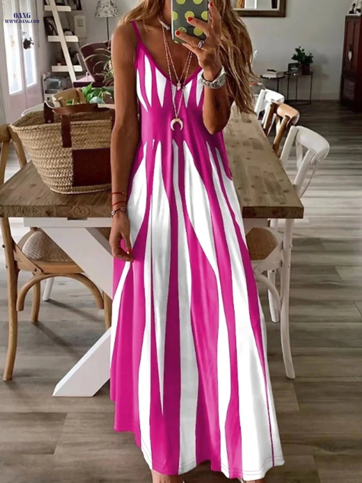 Women's V-Neck Striped Casual Dress - All Seasons Comfort Wear   OAXG 