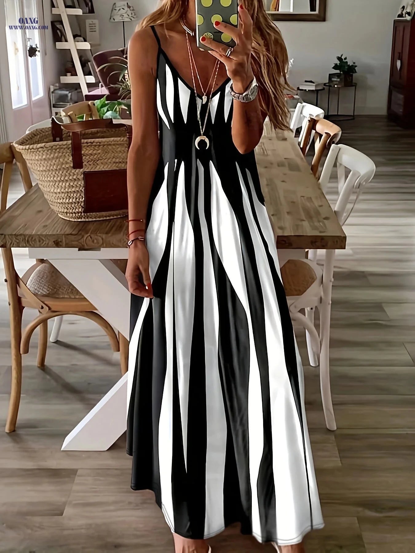 Women's V-Neck Striped Casual Dress - All Seasons Comfort Wear   OAXG 