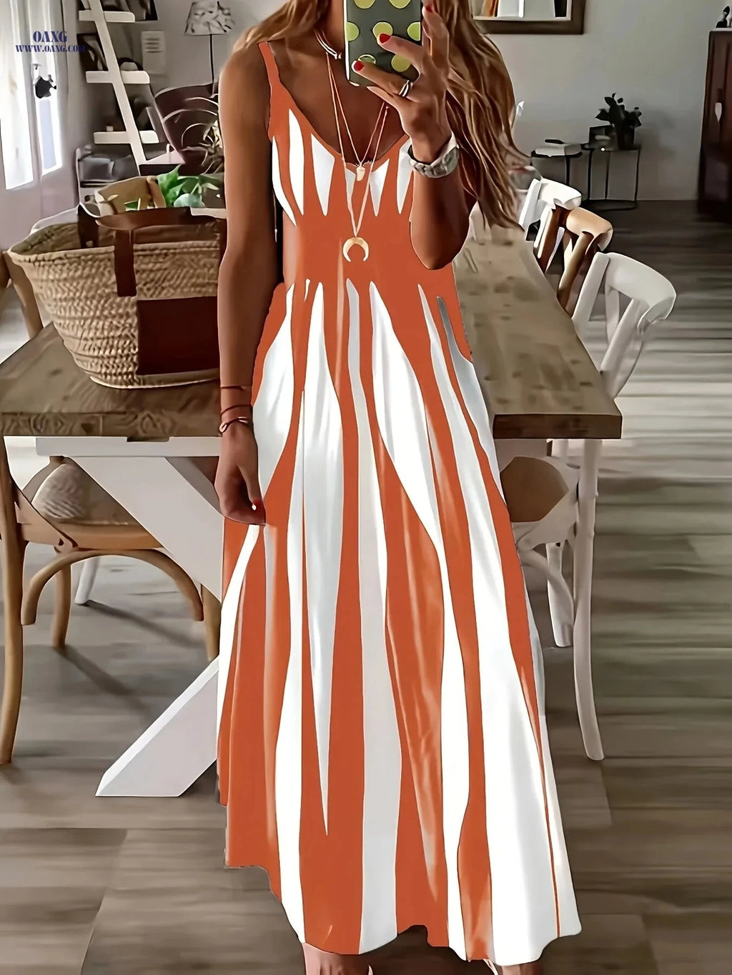 Women's V-Neck Striped Casual Dress - All Seasons Comfort Wear   OAXG 