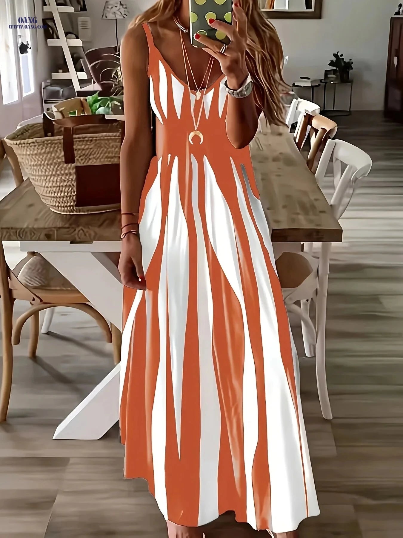 Women's V-Neck Striped Casual Dress - All Seasons Comfort Wear   OAXG 