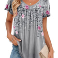 Women's V-Neck Tie-Waist T-Shirt with Ruffled Short Sleeves - Full-Body Print Blouse Style Top | Machine Washable Non-Sheer Shirt Suitable for Seasons, Casual & Dressy Wear, Year-Round Wardrobe Essential   OAXG Multicolor 3 / S