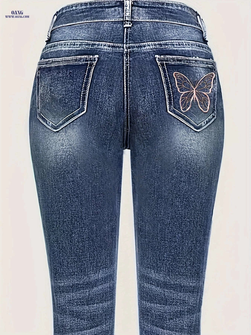Women's Versatile Embroidered Skinny Jeans - High Elasticity, Casual Style   OAXG Medium Blue / S