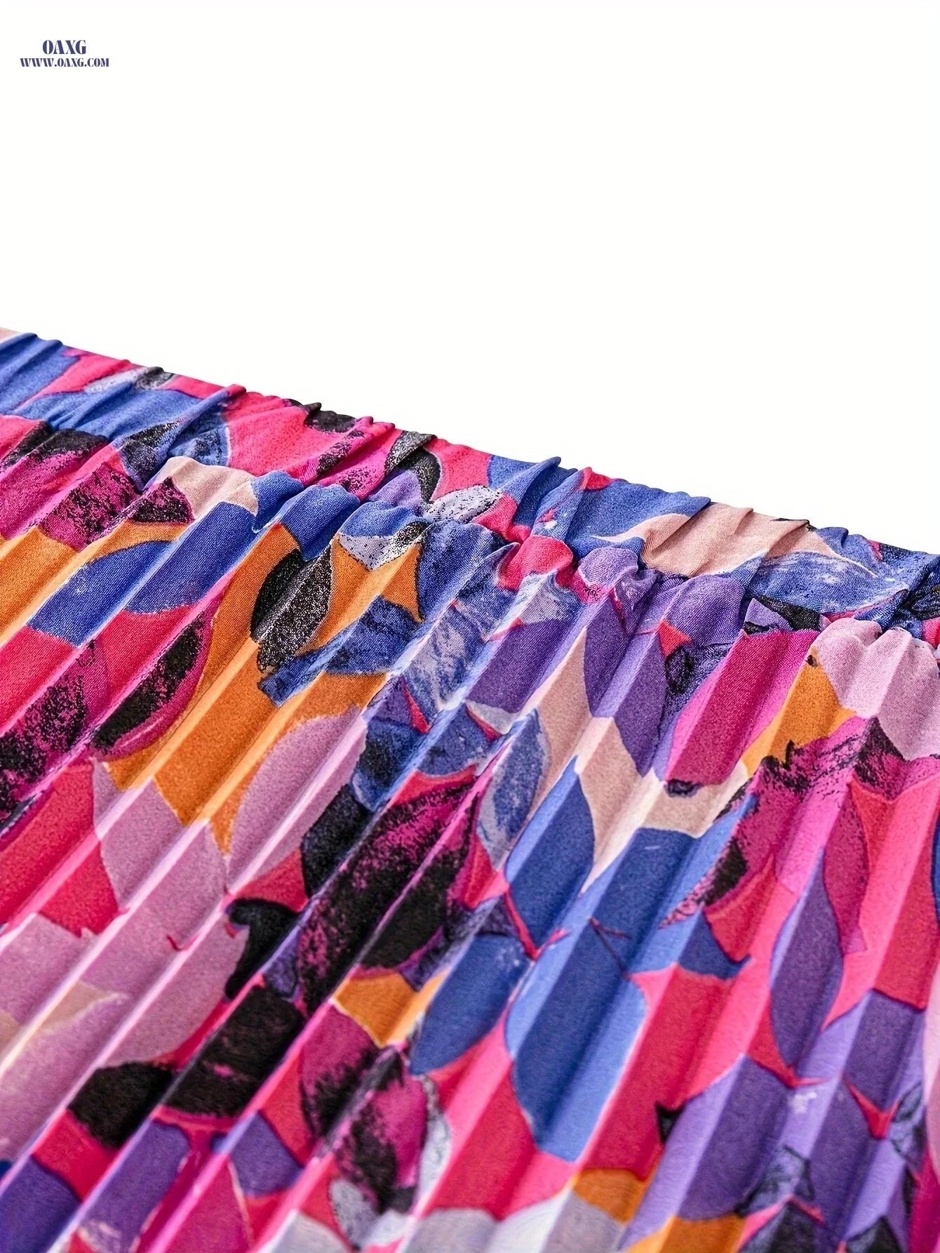 Women's Vibrant Pleated Skirt - High-Waisted, Lightweight Polyester   OAXG 【Multicolor】 / S