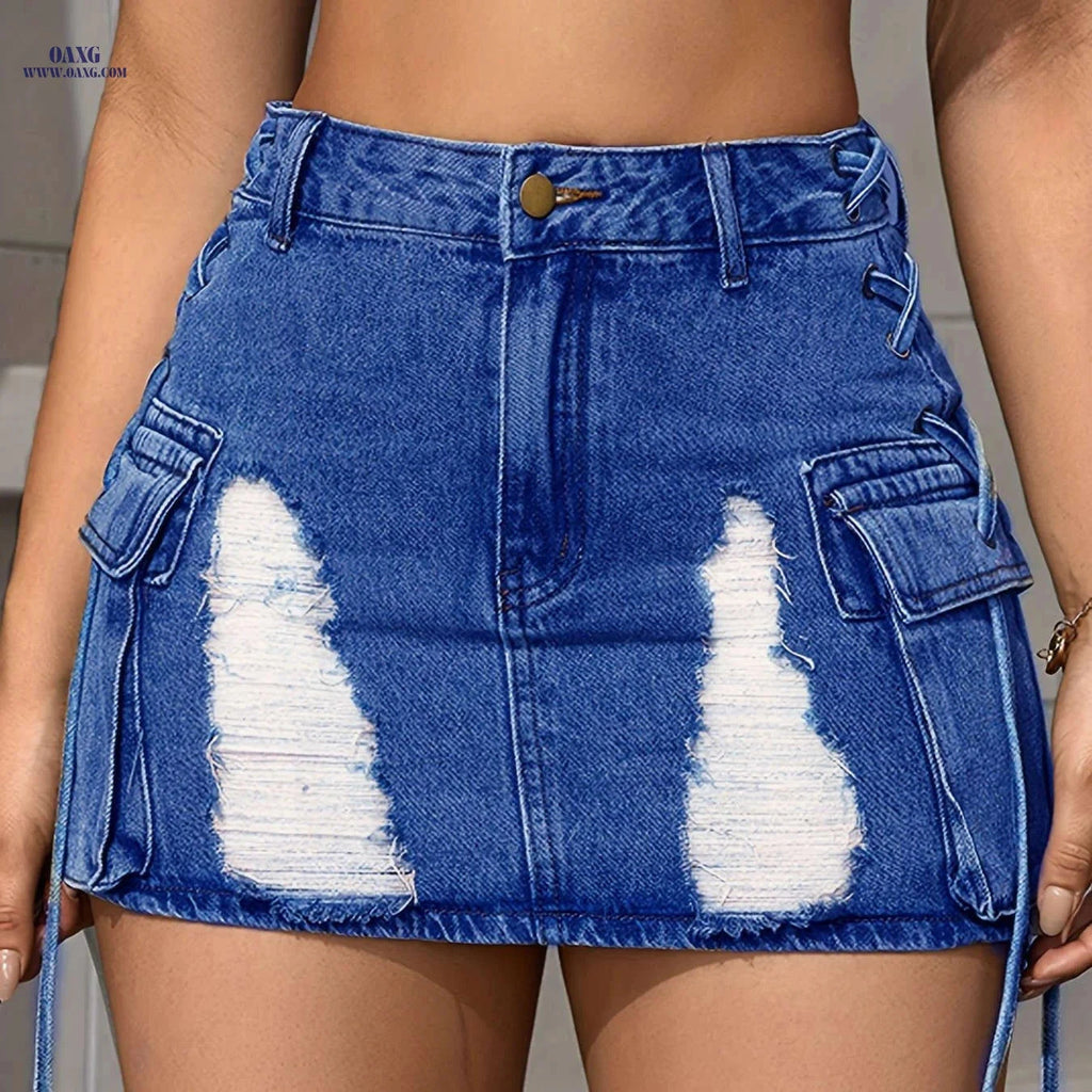 Women's Vintage Brushed Straight Mini Skirt - Solid Color Spring/Fall   OAXG Dark Blue / XS
