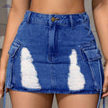 Women's Vintage Brushed Straight Mini Skirt - Solid Color Spring/Fall   OAXG Dark Blue / XS