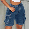 Women's Vintage Cargo Jean Shorts - Stretchy, Flap Pockets, Summer Style   OAXG 