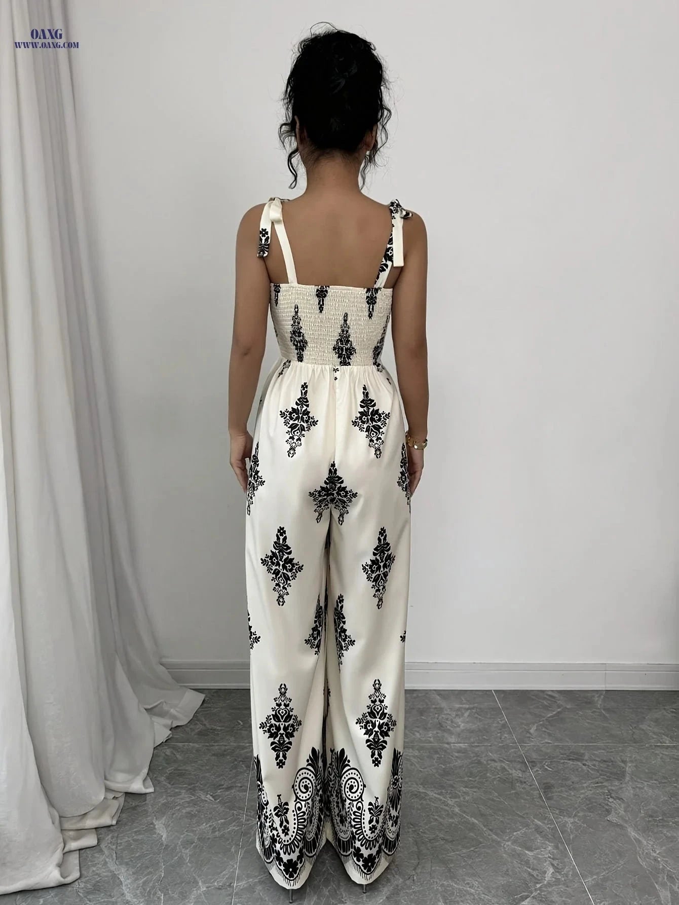 Women’s Vintage Floral Jumpsuit - Tie-Waist, Wide-Leg Style   OAXG Mixed Color / S