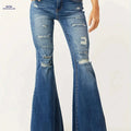 Women's Vintage High Stretch Flare Jeans - Distressed Bell Bottoms   OAXG 
