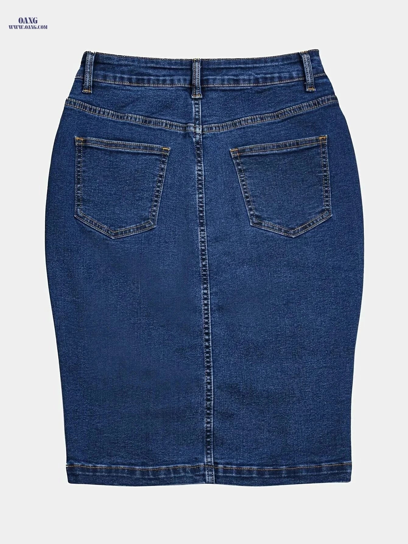Women's Vintage High-Waisted Denim Skirt - Stretchy, Non-See-Through Design   OAXG Deep Blue / S