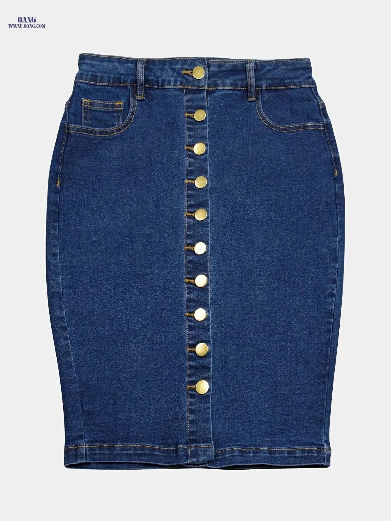 Women's Vintage High-Waisted Denim Skirt - Stretchy, Non-See-Through Design   OAXG Deep Blue / S