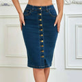 Women's Vintage High-Waisted Denim Skirt - Stretchy, Non-See-Through Design   OAXG Deep Blue / S