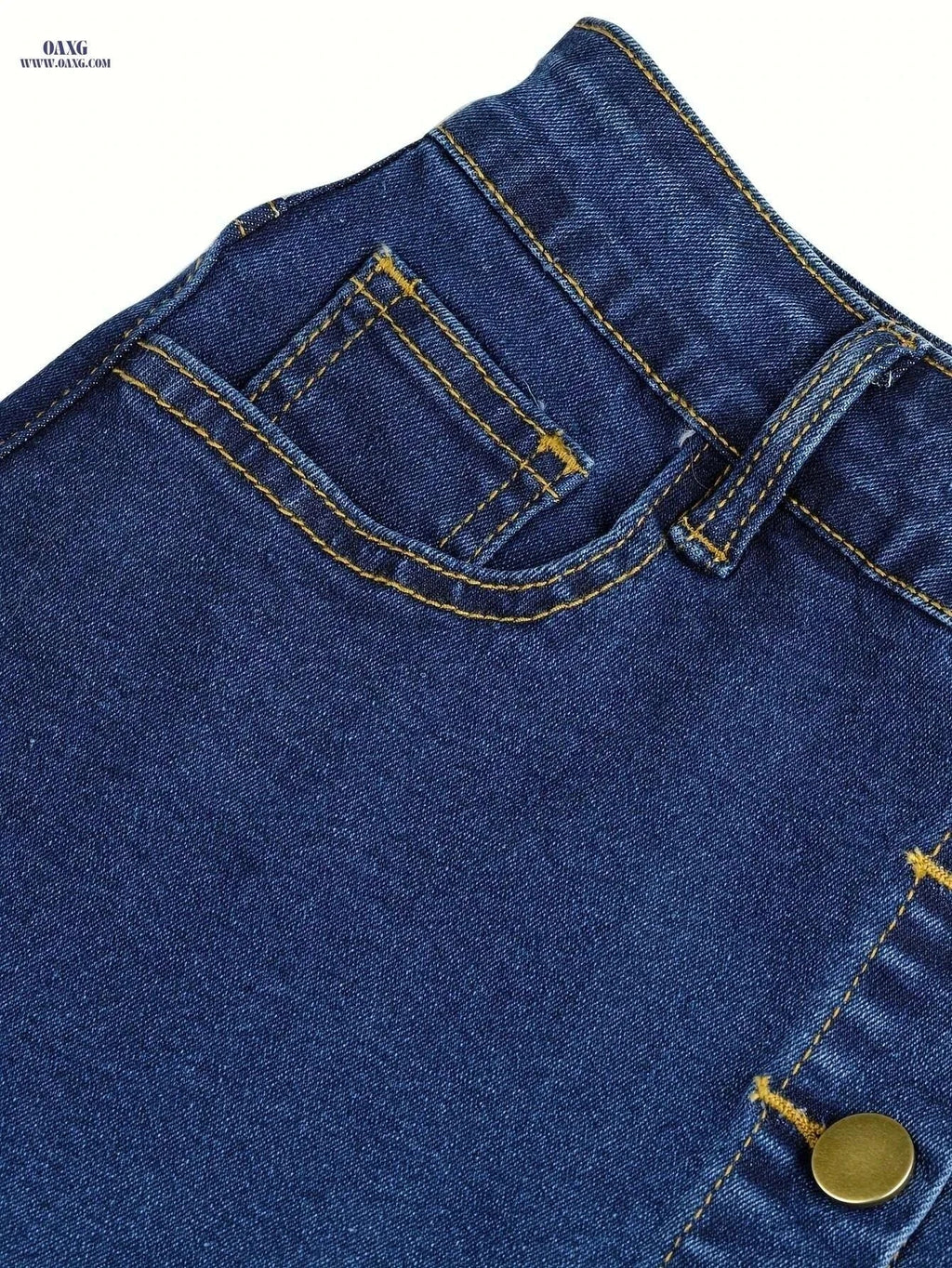 Women's Vintage High-Waisted Denim Skirt - Stretchy, Non-See-Through Design   OAXG Deep Blue / S