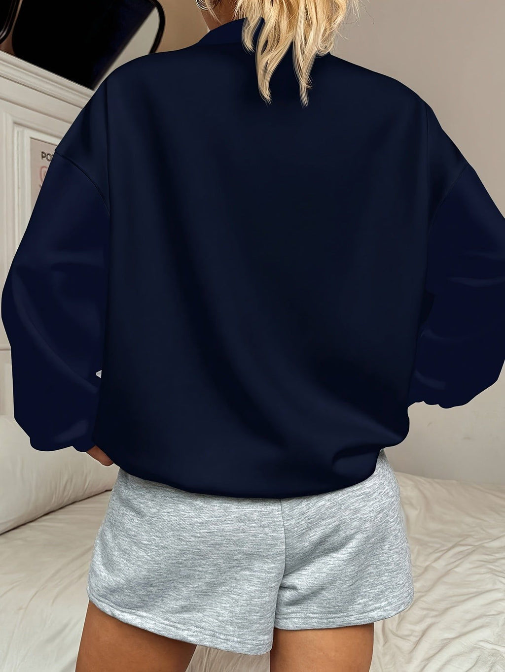 Women's Vintage Letter Print Half-Zip Sweatshirt Casual Sporty Lapel Long Sleeve Top Versatile Loose Pullover   OAXG Black / S